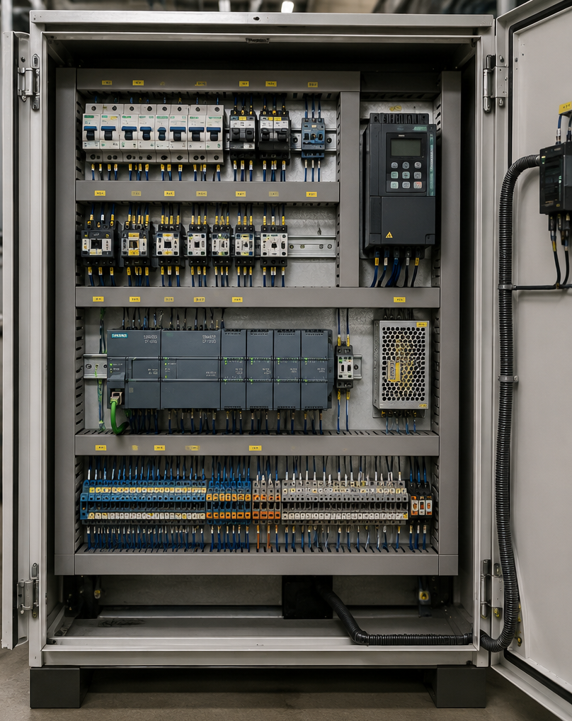 تابلو برق صنعتی مجهز به PLC، درایو و تجهیزات کنترل