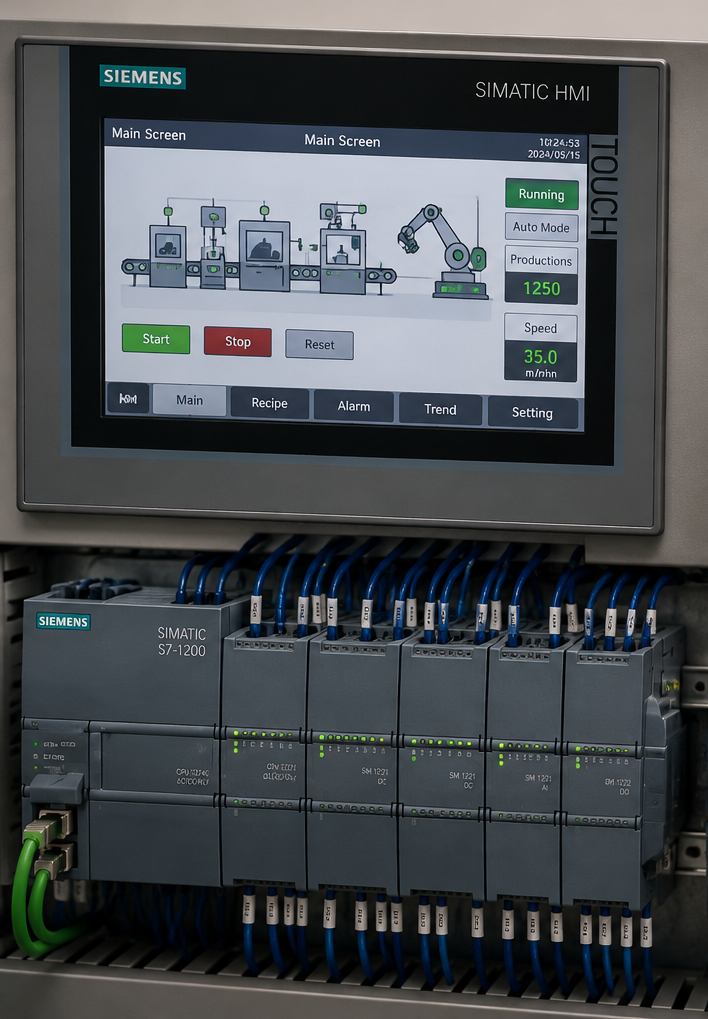 PLC و HMI زیمنس برای کنترل و مانیتورینگ سیستم اتوماسیون صنعتی