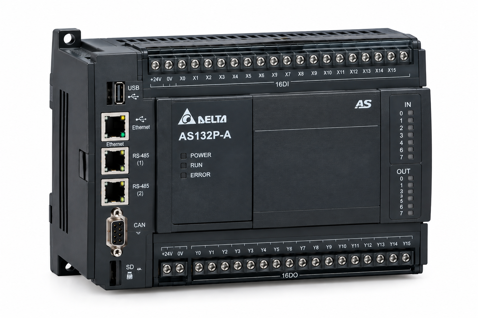 PLC دلتا AS132P-A سری AS100 با 16 ورودی و 16 خروجی ترانزیستوری PNP PLC دلتا AS132P-A سری AS100