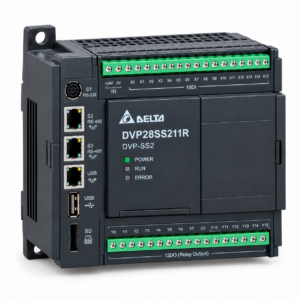 PLC دلتا DVP28SS211R سری DVP-SS2 با 16 ورودی دیجیتال و 12 خروجی رله‌ای